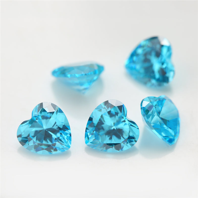 Size 3x3-10x10mm 5A Heart Cut Sea Blue CZ Stone Loose Cubic Zirconia Synthetic Gemstone for Jewelry