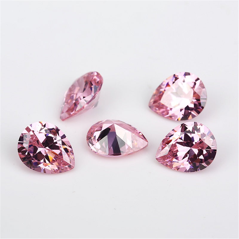 50pcs 2x3~10x12mm 5A Pear Cut Pink CZ Stone Loose Cubic Zirconia Synthetic Gemstone for Jewelry