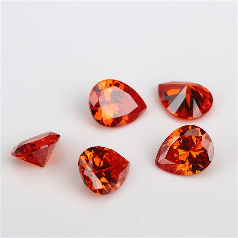 Size 3x5~10x12mm 5A Pear Cut Orange CZ Stone Loose Cubic Zirconia Synthetic Gemstone for Jewelry