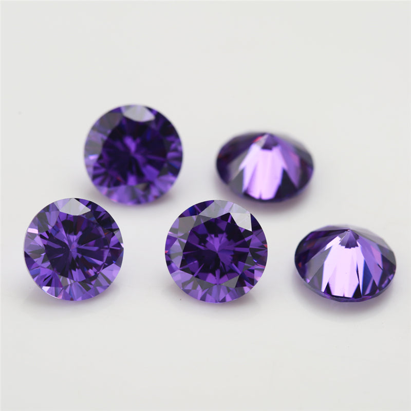 Size 0.8-12.0mm 5A Round Cut Violet CZ Stone Loose Cubic Zirconia Synthetic Gemstone for Jewelry