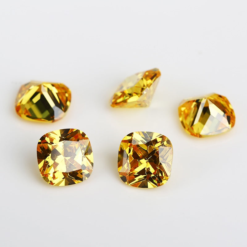 50pcs 4x4~10x10mm 5A Cushion Cut Golden Yellow CZ Stone Loose Cubic Zirconia Synthetic Gemstone for Jewelry