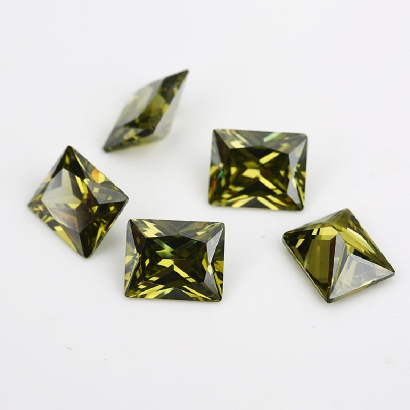 50pcs 3x5-10x12mm 5A Rectangle Cut Olive Green CZ Stone Loose Cubic Zirconia Synthetic Gemstone for Jewelry