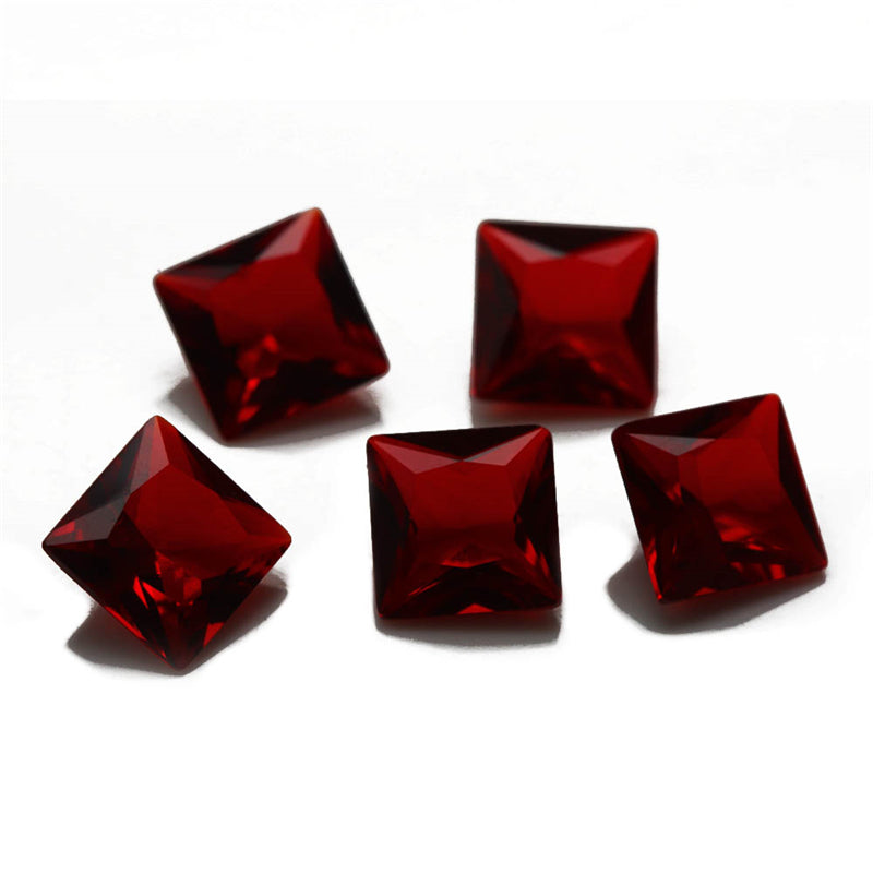 Size 3x3~10x10mm Square Princess Cut Garnet Color Glass Stone Loose Synthetic Gemstone for Jewelry