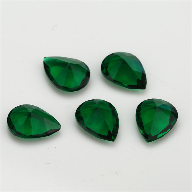 Size 3x5~10x12mm Pear Cut Green Glass Stone Loose Synthetic Gemstone for Jewelry