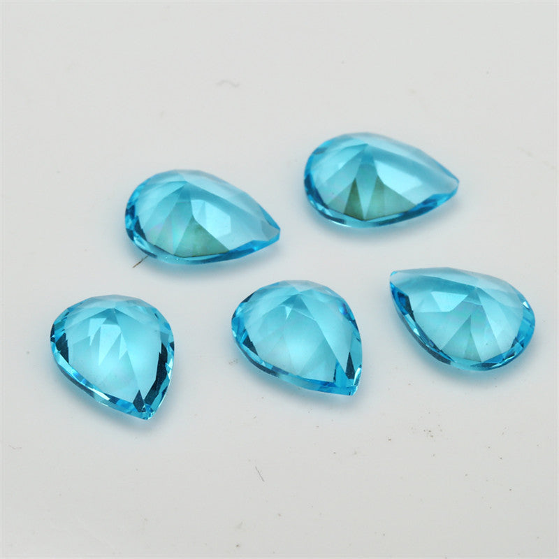 Size 3x5~10x12mm Pear Cut Light Sea Blue Glass Stone Loose Synthetic Gemstone for Jewelry