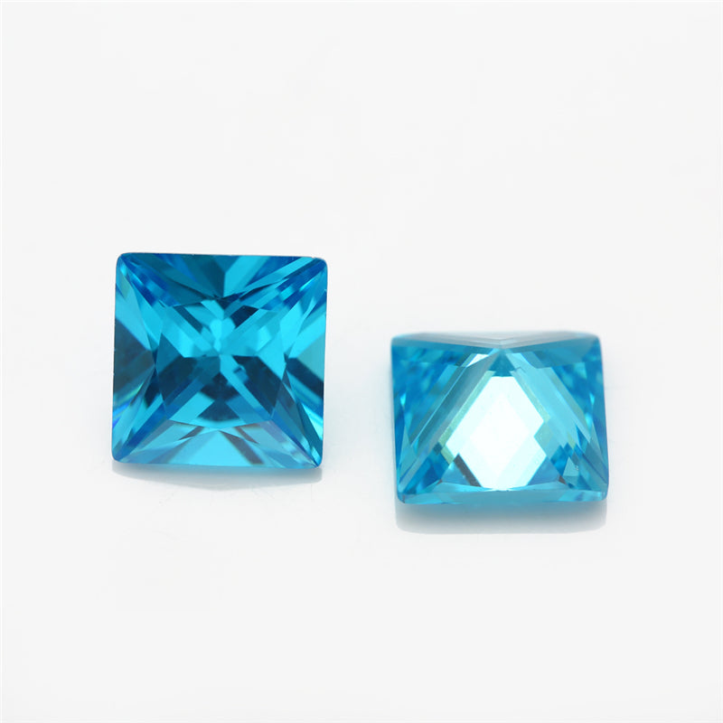 Size 3x3-10x10mm 5A Square Princess Cut Sea Blue CZ Stone Loose Cubic Zirconia Synthetic Gemstone for Jewelry Making