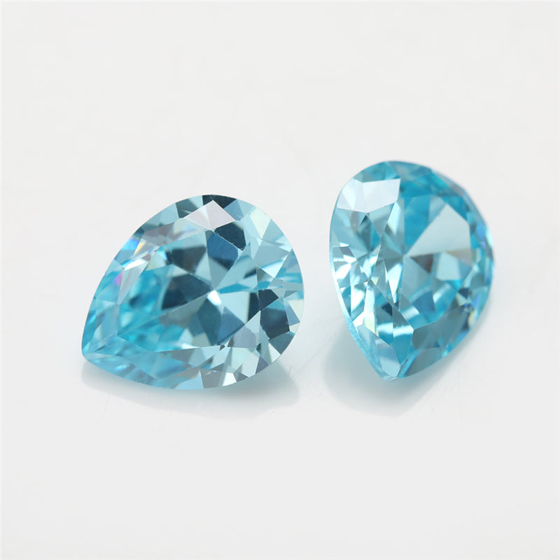 Size 3x5~10x12mm 5A Pear Cut Sea Blue CZ Stone Loose Cubic Zirconia Synthetic Gemstone for Jewelry