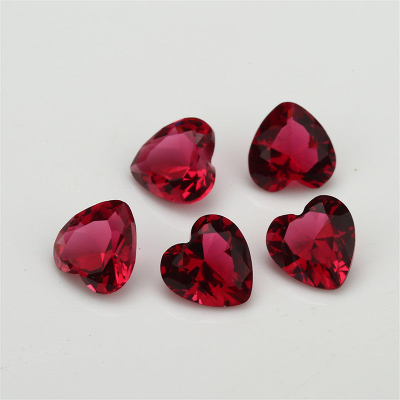 Size 3x3~10x10mm Heart Cut Rose Red Glass Stone Loose Synthetic Gemstone for Jewelry