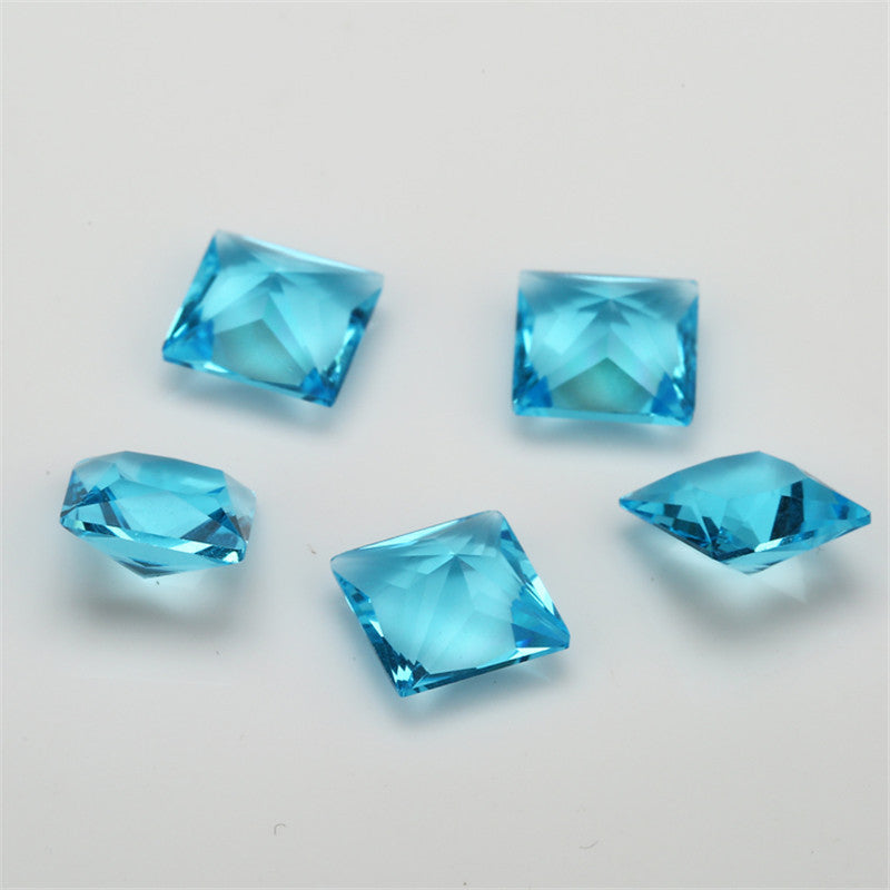 Size 3x3~10x10mm Square Princess Cut Light Sea Blue Glass Stone Loose Synthetic Gemstone for Jewelry
