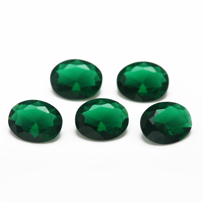 Size 3x5~10x12mm Oval Cut Green Glass Stone Loose Synthetic Gemstone for Jewelry
