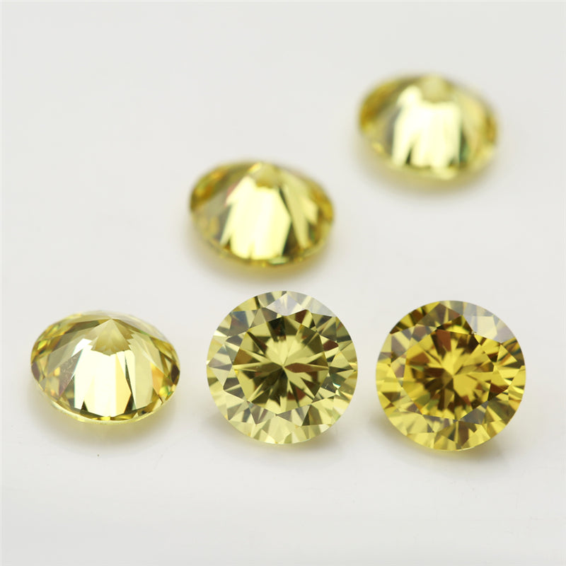 Size 0.8-12.0mm 5A Round Cut Olive Yellow CZ Stone Loose Cubic Zirconia Synthetic Gemstone for Jewelry