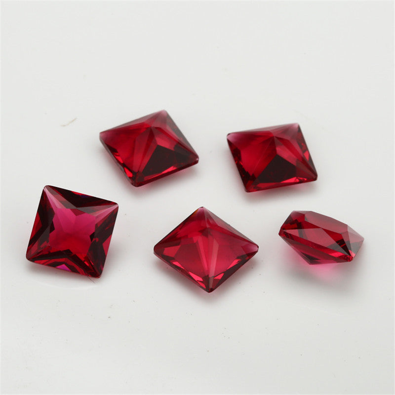 Size 3x3~10x10mm Square Princess Cut Rose Red Glass Stone Loose Synthetic Gemstone for Jewelry