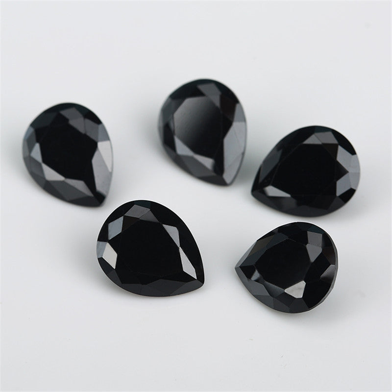 Size 3x5~10x12mm Pear Cut Black Glass Stone Loose Synthetic Gemstone for Jewelry