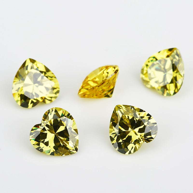 50pcs 3x3-10x10mm 5A Heart Cut Olive Yellow CZ Stone Loose Cubic Zirconia Synthetic Gemstone for Jewelry