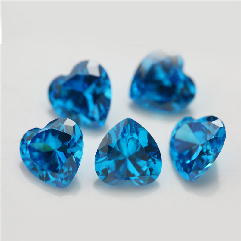 Size 3x3-10x10mm 5A Heart Cut Deep Sea blue CZ Stone Loose Cubic Zirconia Synthetic Gemstone for Jewelry