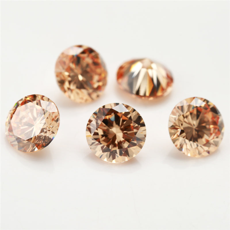 Size 0.8-12.0mm 5A Round Cut Champagne CZ Stone Loose Cubic Zirconia Synthetic Gemstone for Jewelry