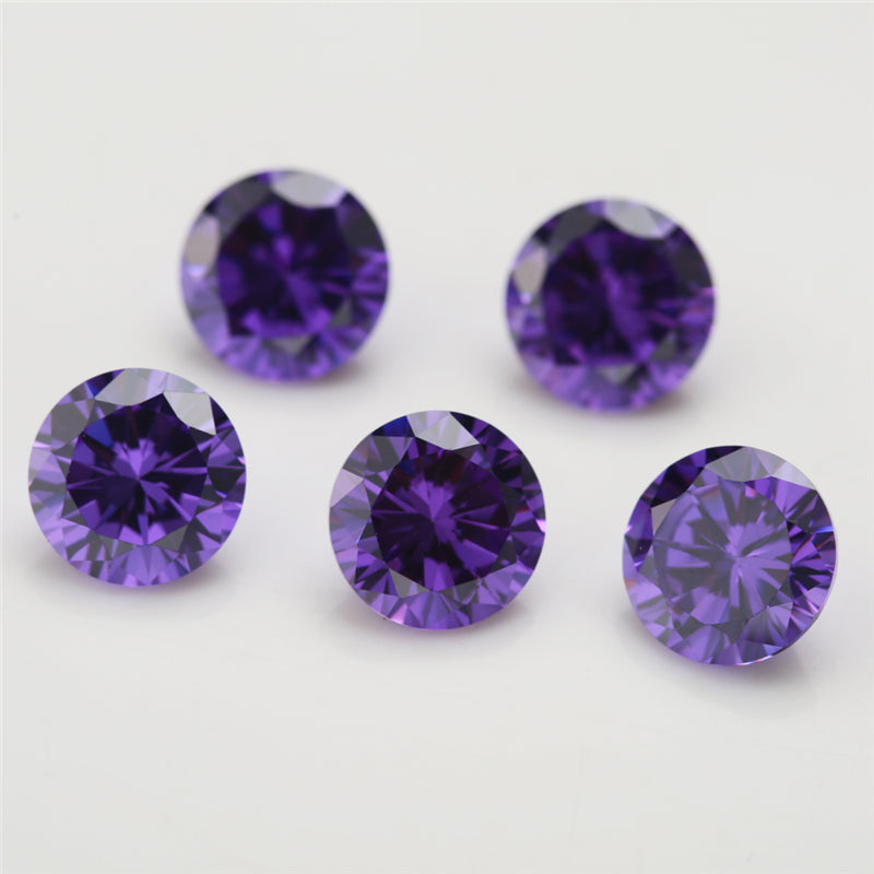 Size 0.8-12.0mm 5A Round Cut Violet CZ Stone Loose Cubic Zirconia Synthetic Gemstone for Jewelry