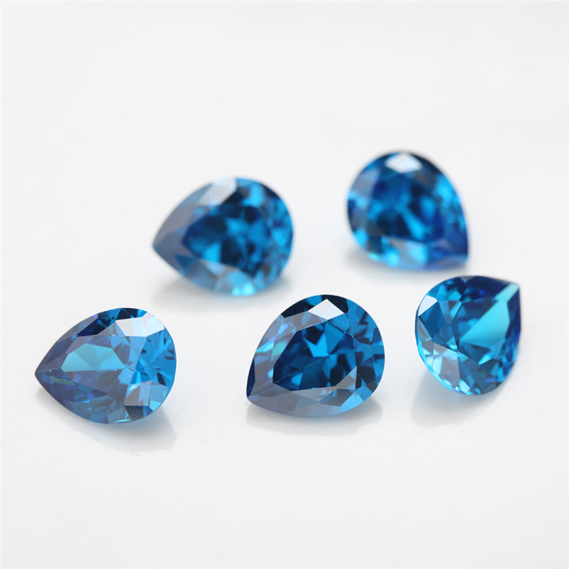 Size 3x5~10x12mm 5A Pear Cut Deep Sea blue CZ Stone Loose Cubic Zirconia Synthetic Gemstone for Jewelry