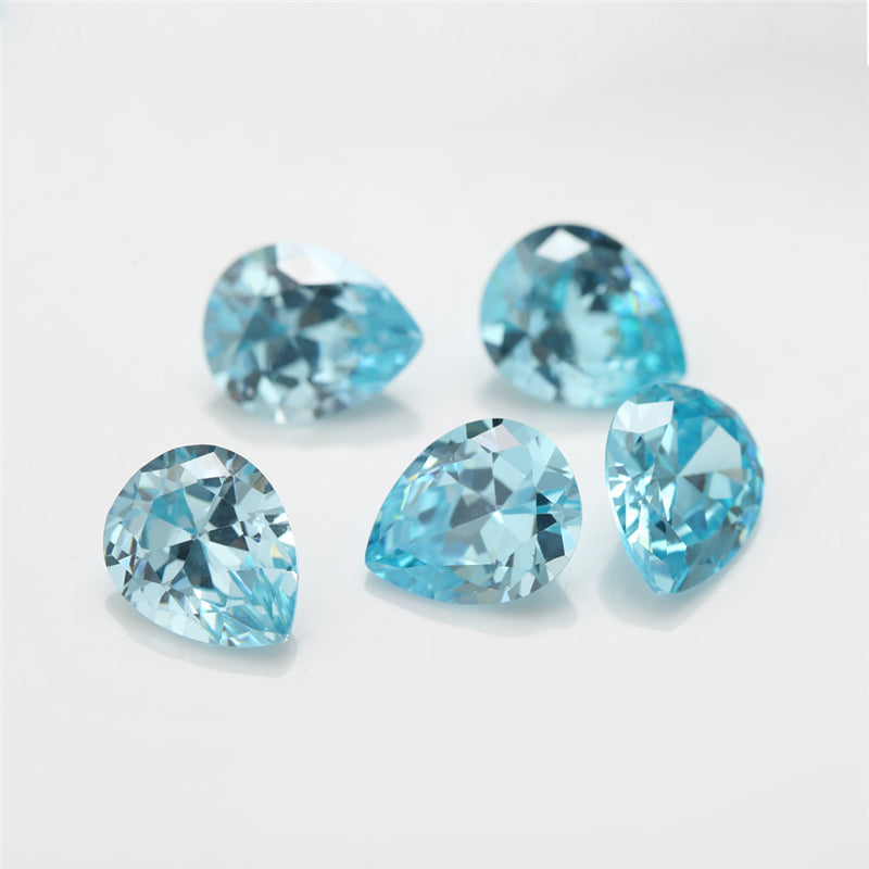 Size 3x5~10x12mm 5A Pear Cut Sea Blue CZ Stone Loose Cubic Zirconia Synthetic Gemstone for Jewelry