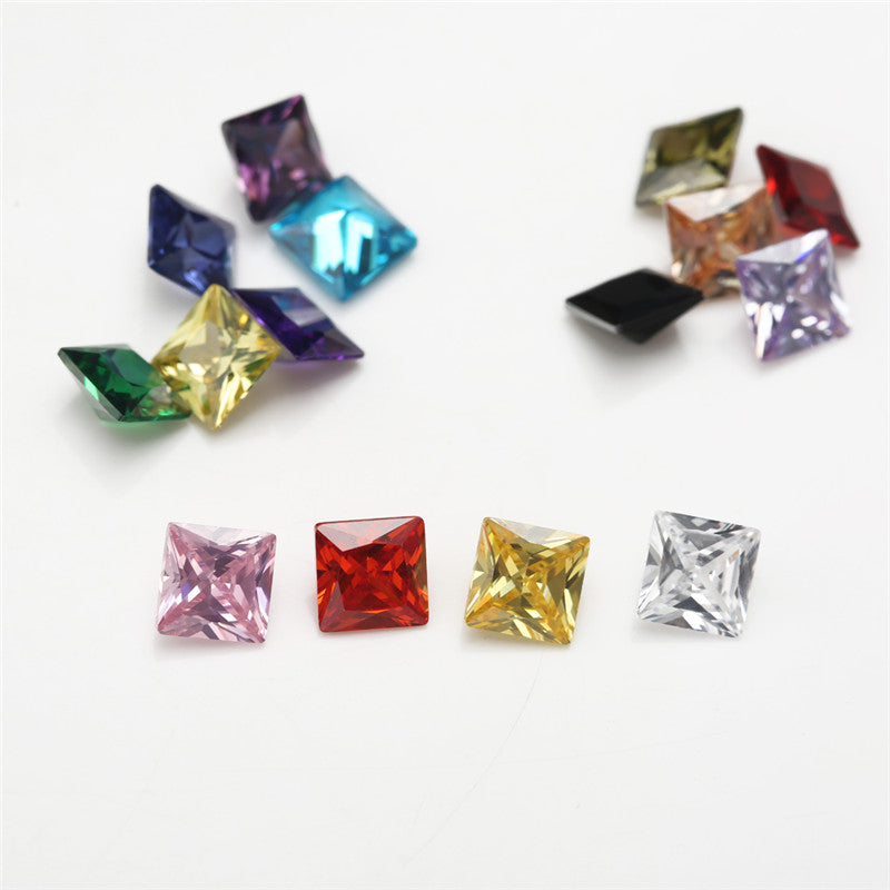 1PCS Per Colors Total 15pcs Size 4x4mm-10x10mm Square Shape Cubic Zirconia Stone Loose CZ Stones Synthetic Gemstone for Jewelry Making