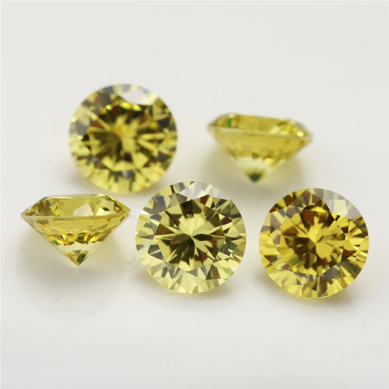 Size 0.8-12.0mm 5A Round Cut Olive Yellow CZ Stone Loose Cubic Zirconia Synthetic Gemstone for Jewelry