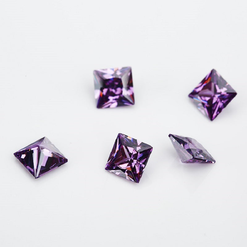 50pcs 1.5x1.5~10x10mm 5A Square Princess Cut Amethyst Color CZ Stone Loose Cubic Zirconia Synthetic Gemstone for Jewelry