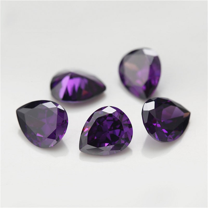 Size 3x5~10x12mm 5A Pear Cut Amethyst Color CZ Stone Loose Cubic Zirconia Synthetic Gemstone for Jewelry