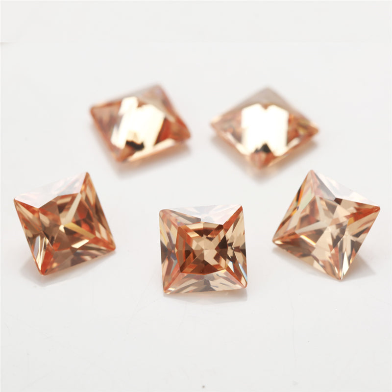 50pcs 1.5x1.5~10x10mm 5A Square Princess Cut Champagne CZ Stone Loose Cubic Zirconia Synthetic Gemstone for Jewelry