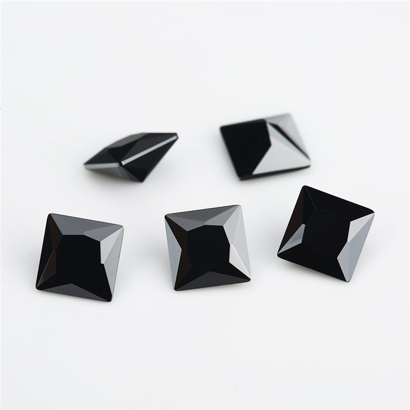 50pcs 1.5x1.5-10x10mm 5A Square Princess Cut Black CZ Stone Loose Cubic Zirconia Synthetic Gemstone for Jewelry