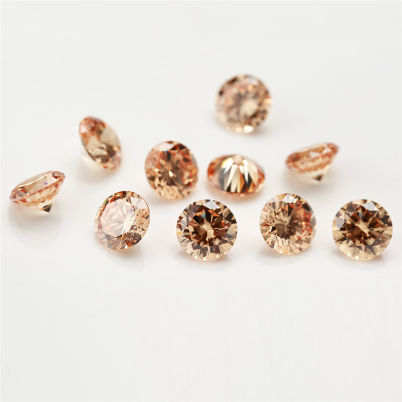 Size 0.8-12.0mm 5A Round Cut Champagne CZ Stone Loose Cubic Zirconia Synthetic Gemstone for Jewelry