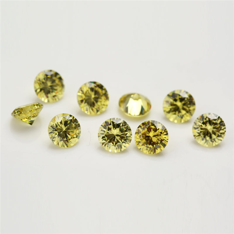 Size 0.8-12.0mm 5A Round Cut Olive Yellow CZ Stone Loose Cubic Zirconia Synthetic Gemstone for Jewelry