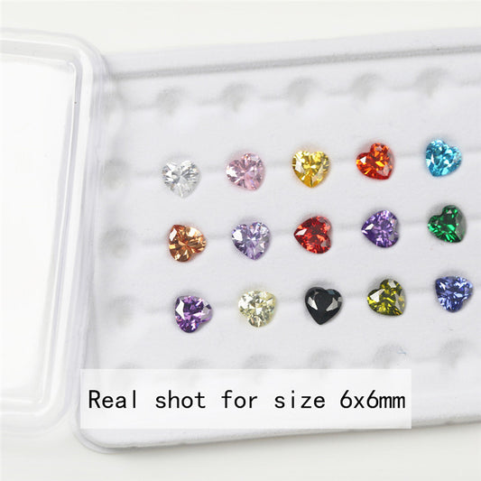 1PCS Per Colors Total 15pcs Size 4x4mm-10x10mm Heart Shape Cubic Zirconia Stone Loose CZ Stones Synthetic Gemstone for Jewelry Making