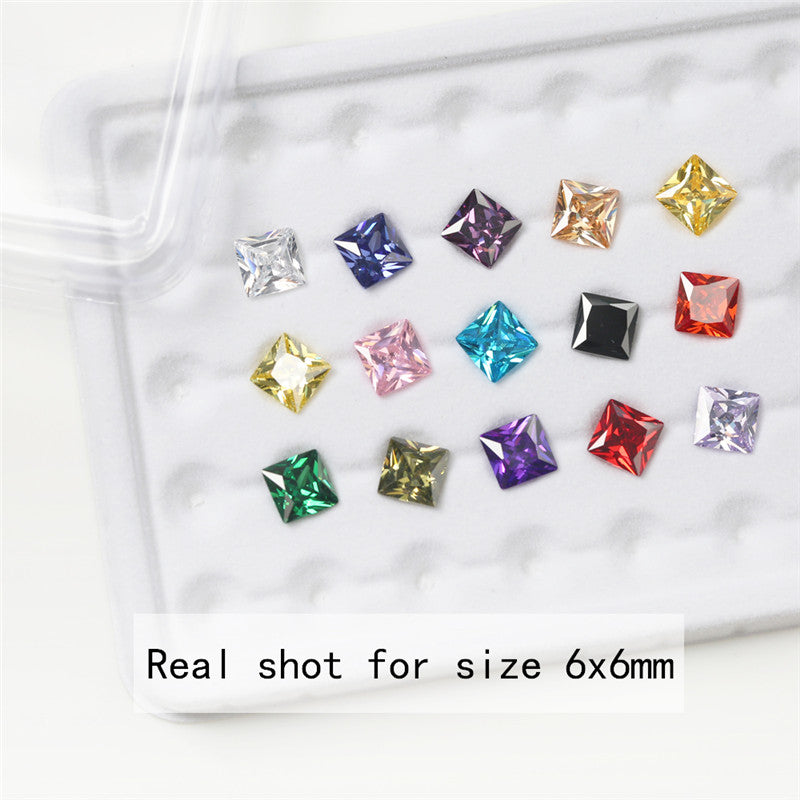 1PCS Per Colors Total 15pcs Size 4x4mm-10x10mm Square Shape Cubic Zirconia Stone Loose CZ Stones Synthetic Gemstone for Jewelry Making