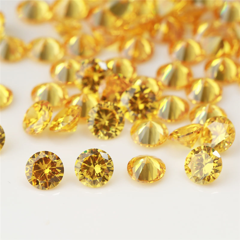 Size 0.8-12.0mm 5A Round Cut Golden Yellow CZ Stone Loose Cubic Zirconia Synthetic Gemstone for Jewelry