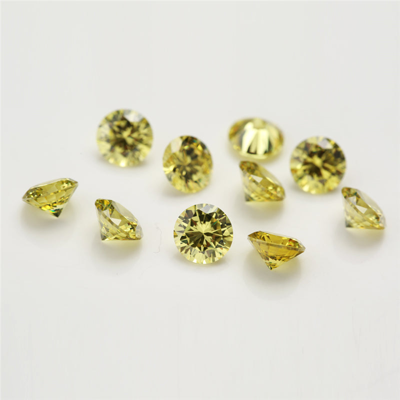 Size 0.8-12.0mm 5A Round Cut Olive Yellow CZ Stone Loose Cubic Zirconia Synthetic Gemstone for Jewelry