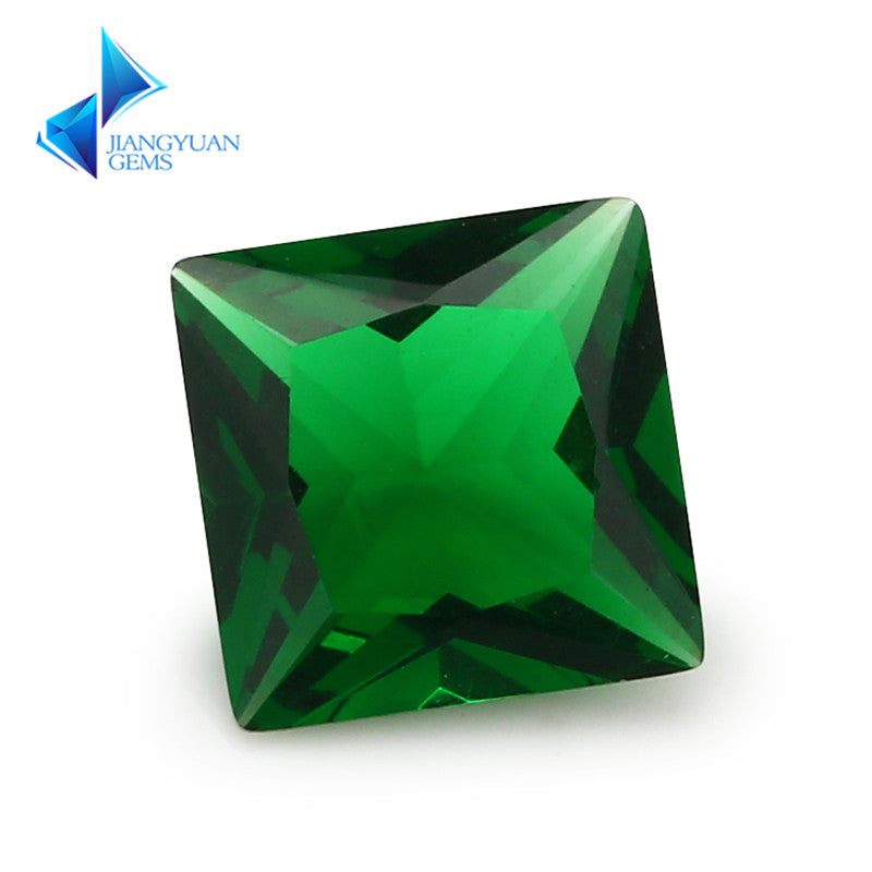 Size 3x3~10x10mm Square Princess Cut Green Glass Stone Loose Synthetic Gemstone for Jewelry