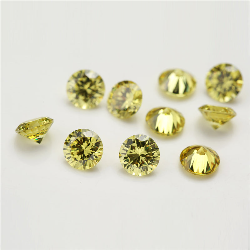 Size 0.8-12.0mm 5A Round Cut Olive Yellow CZ Stone Loose Cubic Zirconia Synthetic Gemstone for Jewelry