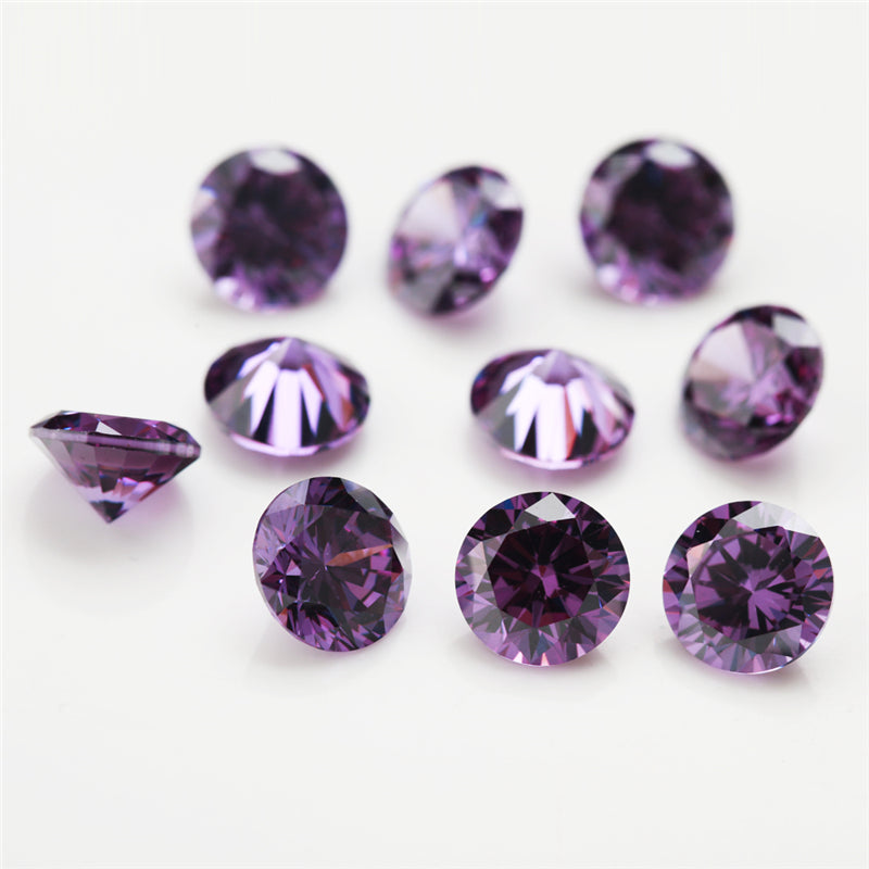 Size 0.8-12.0mm 5A Round Cut Amethyst Color CZ Stone Loose Cubic Zirconia Synthetic Gemstone for Jewelry