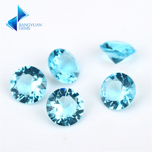 Size 4.0~10.0mm Round Cut Light Sea Blue Glass Stone Loose Synthetic Gemstone for Jewelry