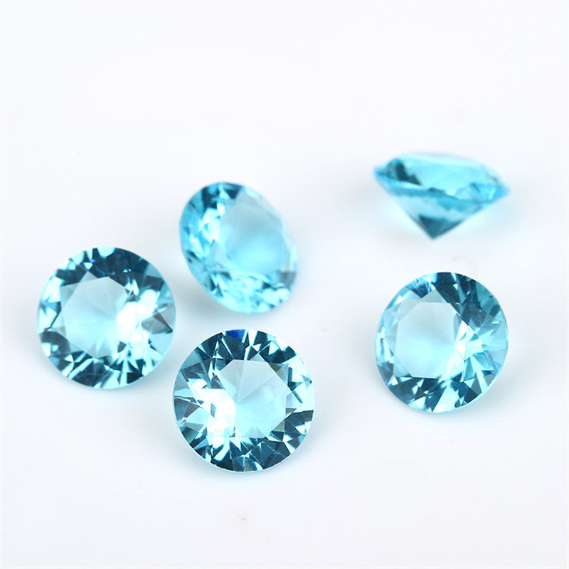 Size 4.0~10.0mm Round Cut Light Sea Blue Glass Stone Loose Synthetic Gemstone for Jewelry