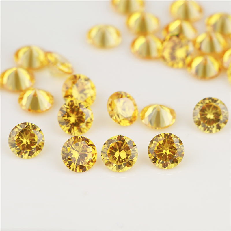 Size 0.8-12.0mm 5A Round Cut Golden Yellow CZ Stone Loose Cubic Zirconia Synthetic Gemstone for Jewelry