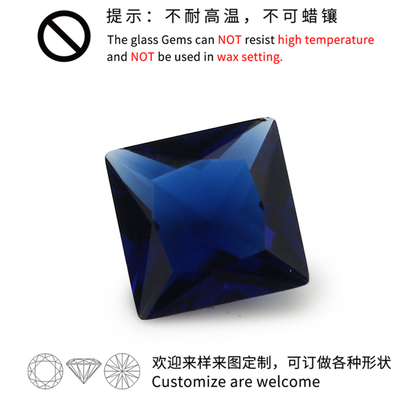 Size 3x3~10x10mm Square Princess Cut Blue Glass Stone Loose Synthetic Gemstone for Jewelry