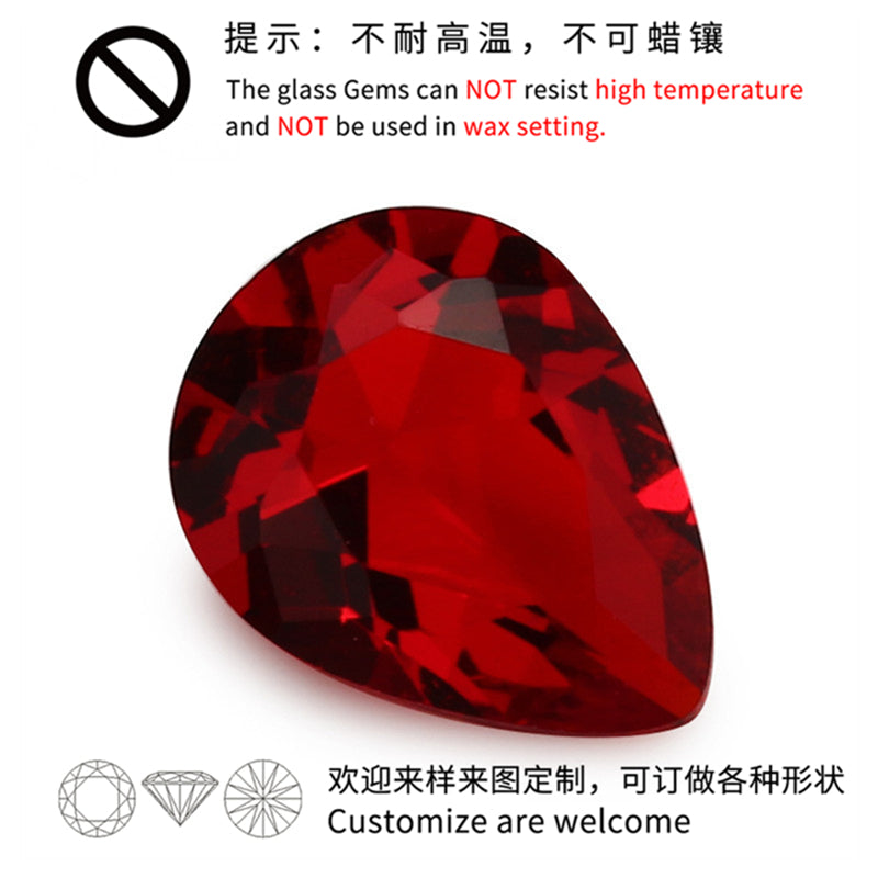 Size 3x5~10x12mm Pear Cut Garnet Color Glass Stone Loose Synthetic Gemstone for Jewelry