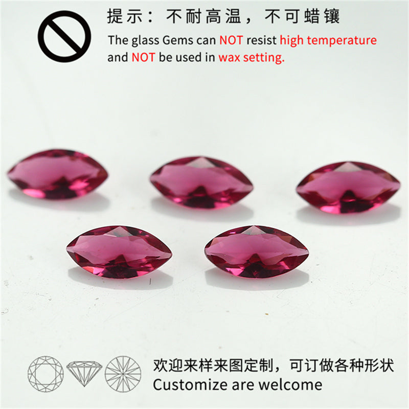 Size 3x6~8x16mm Marquise Cut Rose Red Glass Stone Loose Synthetic Gemstone for Jewelry