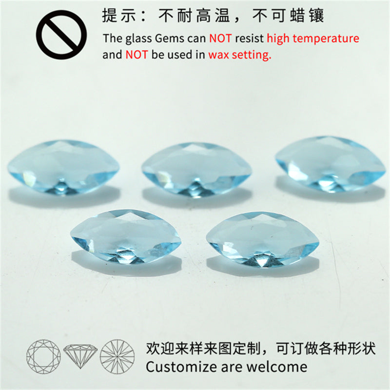 Size 3x6~8x16mm Marquise Cut Light Sea Blue Glass Stone Loose Synthetic Gemstone for Jewelry