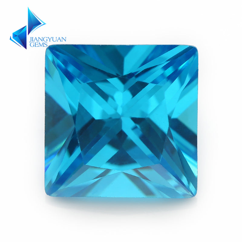 Size 3x3-10x10mm 5A Square Princess Cut Sea Blue CZ Stone Loose Cubic Zirconia Synthetic Gemstone for Jewelry Making