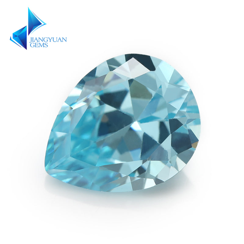 Size 3x5~10x12mm 5A Pear Cut Sea Blue CZ Stone Loose Cubic Zirconia Synthetic Gemstone for Jewelry