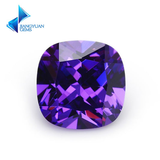 50pcs 4x4~10x10mm 5A Cushion Cut Violet CZ Stone Loose Cubic Zirconia Synthetic Gemstone for Jewelry