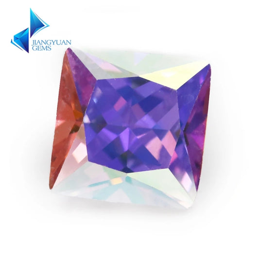 50pcs 3x3-12x12mm 5A Square Princess Cut Plating AB Color CZ Stone Loose Cubic Zirconia Synthetic Gemstone for Jewelry