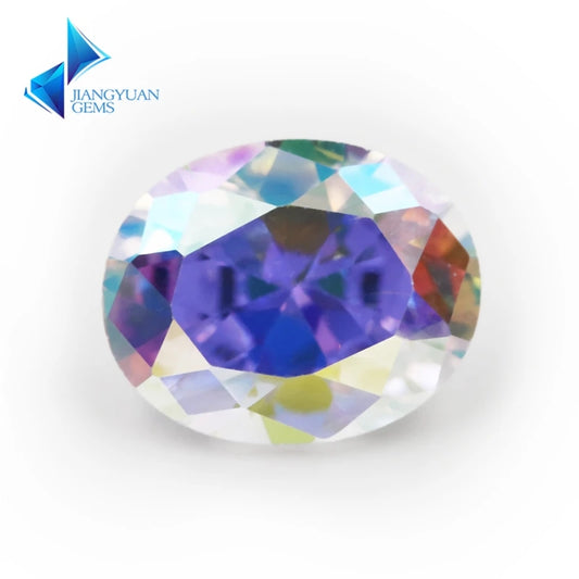 50pcs 3x5-10x12mm 5A Oval Cut Plating AB Color CZ Stone Loose Cubic Zirconia Synthetic Gemstone for Jewelry